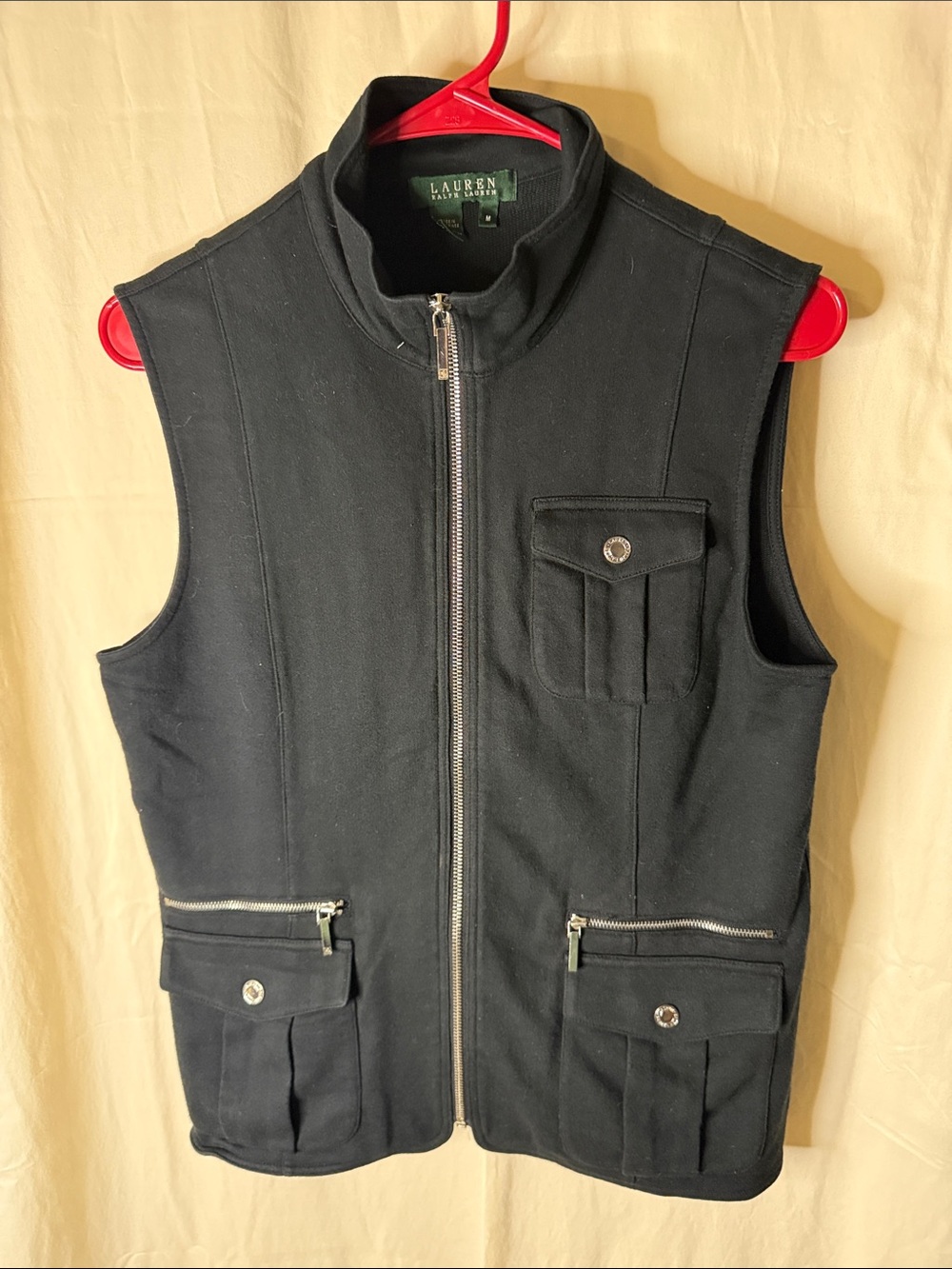 Lauren Ralph Lauren Black Sleeveless Zip-Front Utility Vest